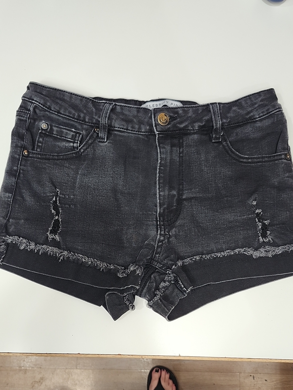 Celebrity Pink Black Washed Distressed Denim Shorts